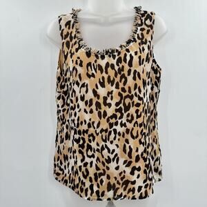 St. John 100% Silk Sleeveless Top Sz M Brown Animal Print Lined Old Money Luxury